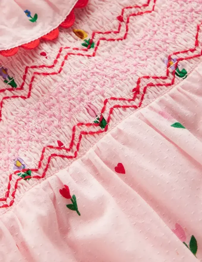 Embroidered Smocked Dress Pink Multi Floral Heart Flower Embroidered Smocked Dress Pink Multi Floral Heart Flower