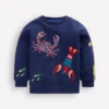 Embroidered Sweatshirt College Navy Seacreatures Embroidered Sweatshirt College Navy Seacreatures