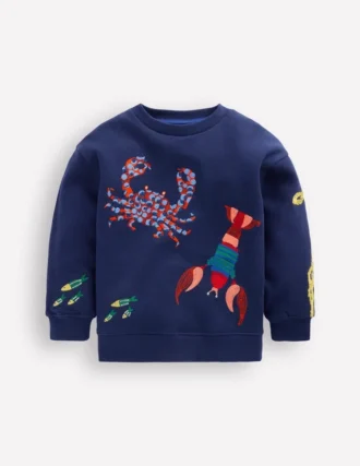Embroidered Sweatshirt College Navy Seacreatures
