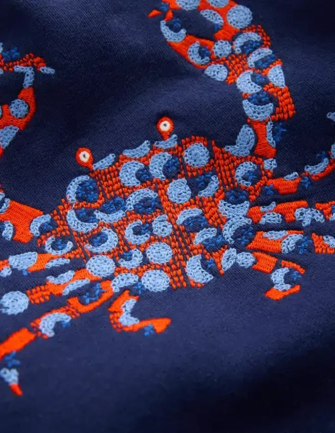 Embroidered Sweatshirt College Navy Seacreatures Embroidered Sweatshirt College Navy Seacreatures