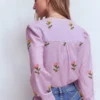 Embroidered Trim Interest Top Purple Stripe Embroidery Embroidered Trim Interest Top Purple Stripe Embroidery