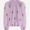 Embroidered Trim Interest Top Purple Stripe Embroidery Embroidered Trim Interest Top Purple Stripe Embroidery