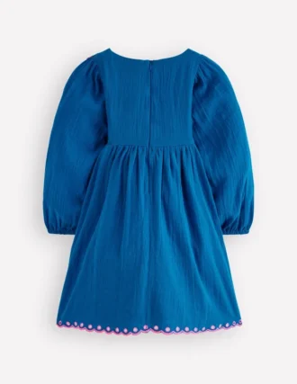 Embroidered Woven Dress Kingfisher Blue