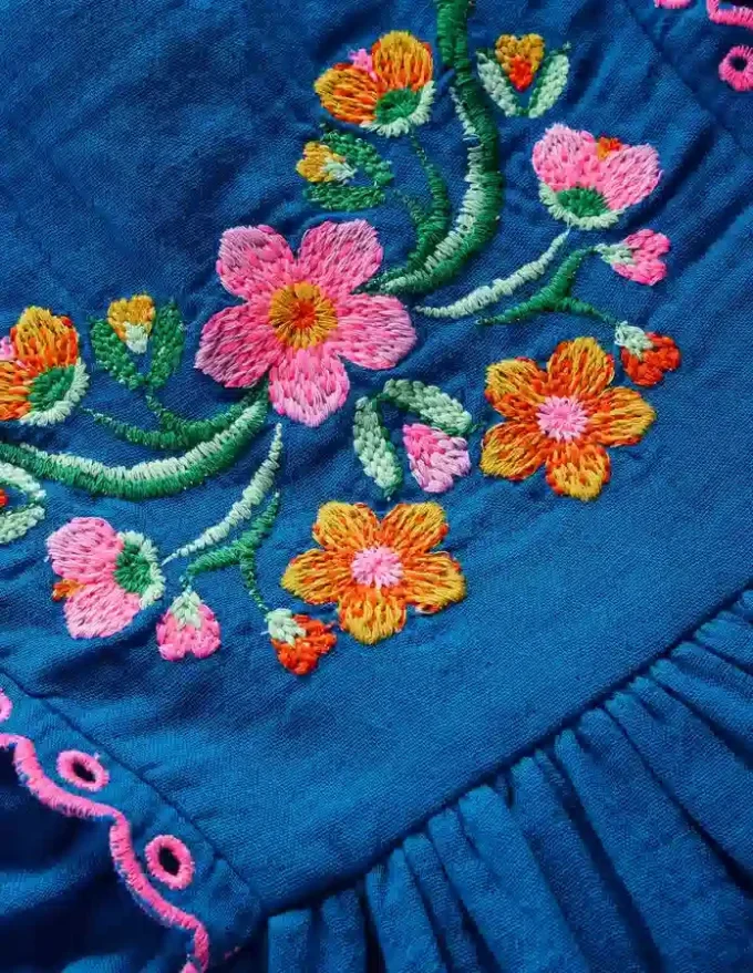 Embroidered Woven Dress Kingfisher Blue Embroidered Woven Dress Kingfisher Blue
