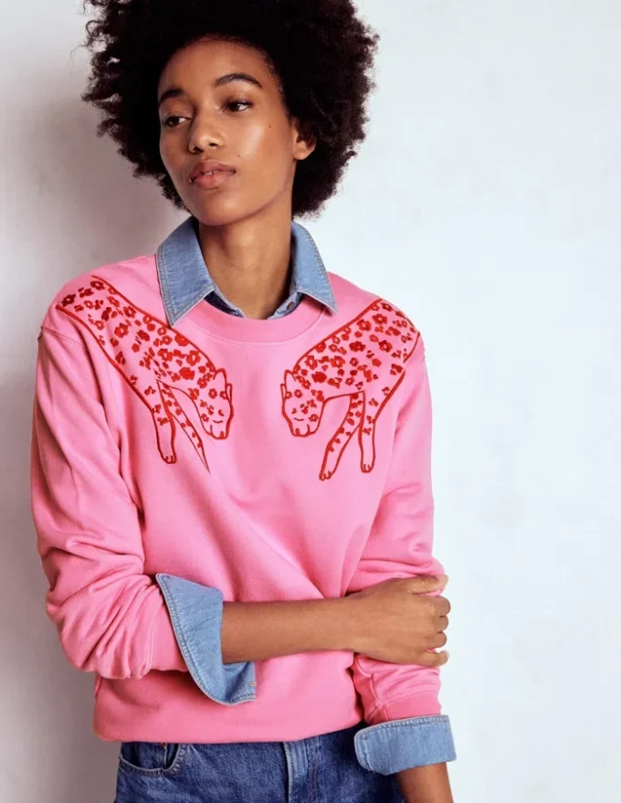 Emi Embroidered Sweatshirt Leopard Embroidery Emi Embroidered Sweatshirt Leopard Embroidery