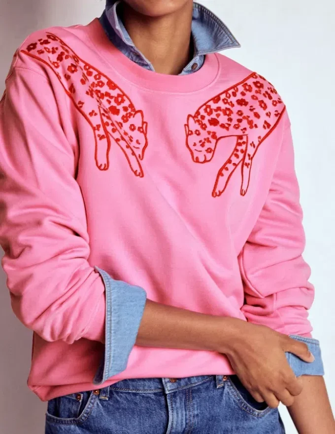 Emi Embroidered Sweatshirt Leopard Embroidery Emi Embroidered Sweatshirt Leopard Embroidery