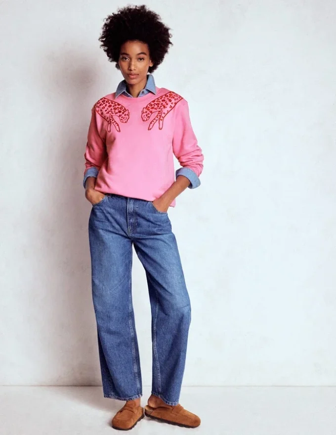 Emi Embroidered Sweatshirt Leopard Embroidery Emi Embroidered Sweatshirt Leopard Embroidery