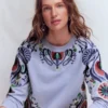 Emi Embroidered Sweatshirt Light Blue Embroidery Emi Embroidered Sweatshirt Light Blue Embroidery