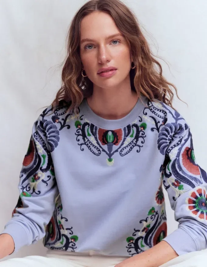 Emi Embroidered Sweatshirt Light Blue Embroidery Emi Embroidered Sweatshirt Light Blue Embroidery