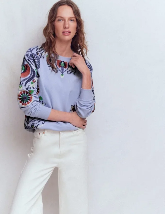 Emi Embroidered Sweatshirt Light Blue Embroidery Emi Embroidered Sweatshirt Light Blue Embroidery