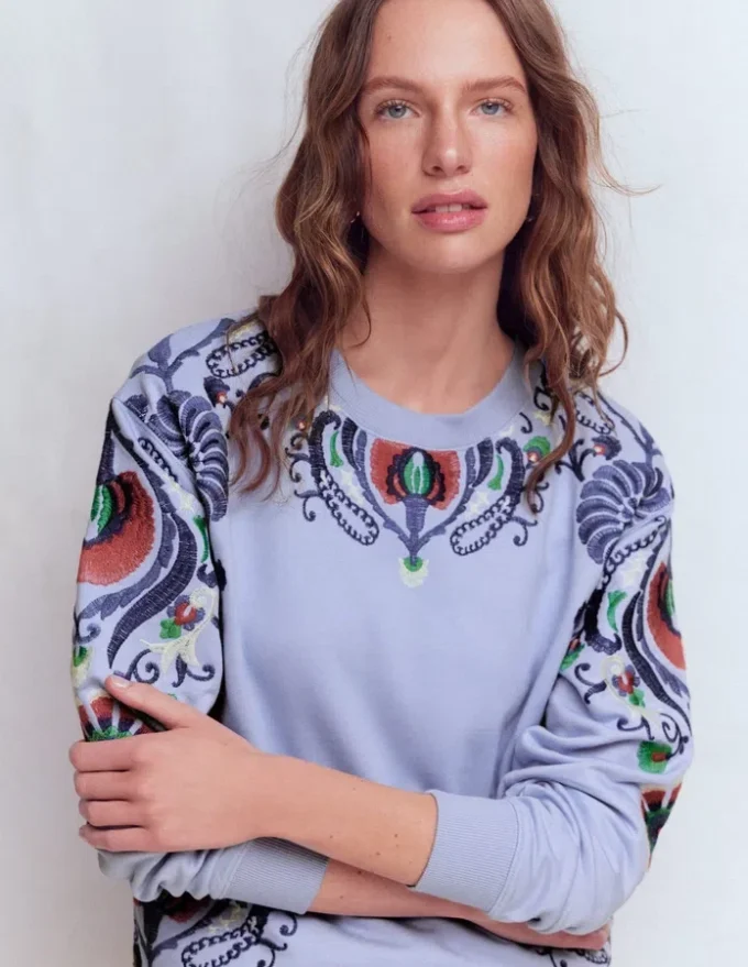 Emi Embroidered Sweatshirt Light Blue Embroidery Emi Embroidered Sweatshirt Light Blue Embroidery