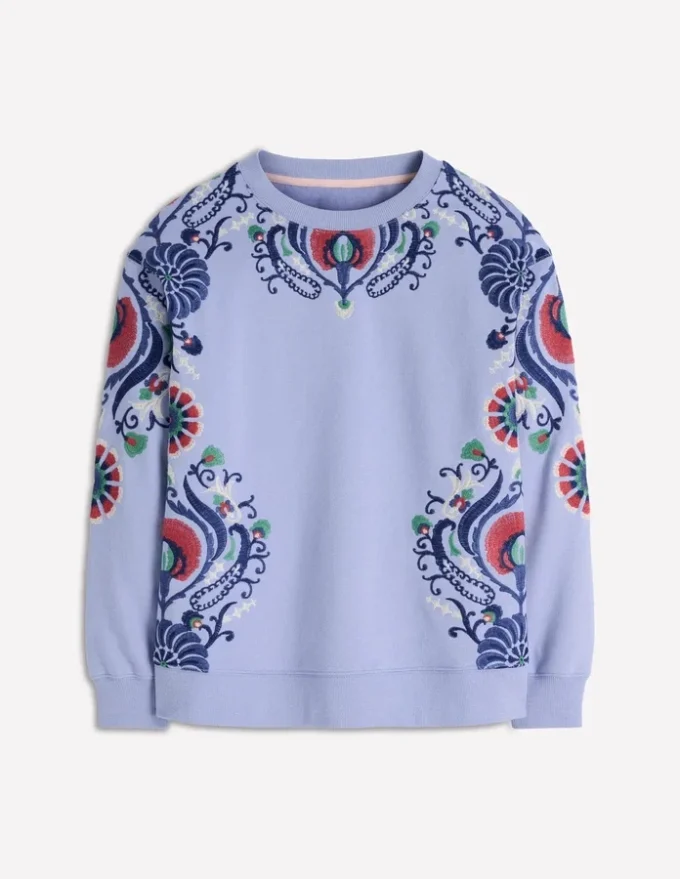Emi Embroidered Sweatshirt Light Blue Embroidery Emi Embroidered Sweatshirt Light Blue Embroidery