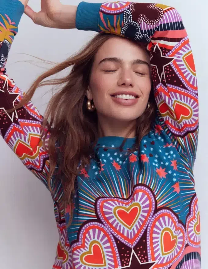 Emi Printed Sweatshirt Multi, Starburst Heart Emi Printed Sweatshirt Multi, Starburst Heart
