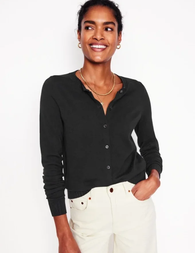 Emilia Cotton Crew Cardigan Black Emilia Cotton Crew Cardigan Black