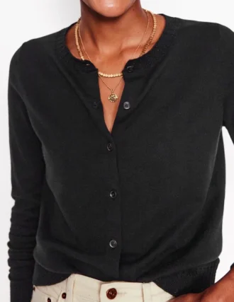 Emilia Cotton Crew Cardigan Black