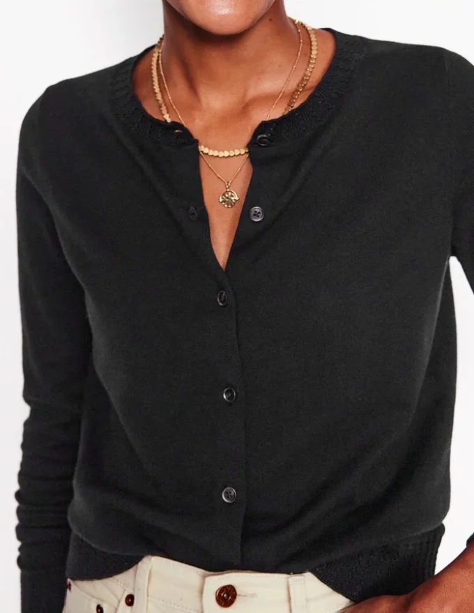 Emilia Cotton Crew Cardigan Black Emilia Cotton Crew Cardigan Black