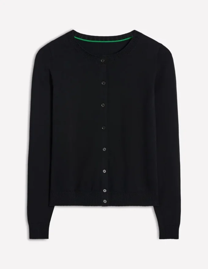 Emilia Cotton Crew Cardigan Black Emilia Cotton Crew Cardigan Black