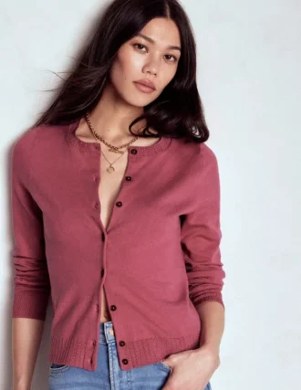 Emilia Cotton Crew Cardigan Pink Heather