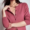 Emilia Cotton Crew Cardigan Pink Heather Emilia Cotton Crew Cardigan Pink Heather