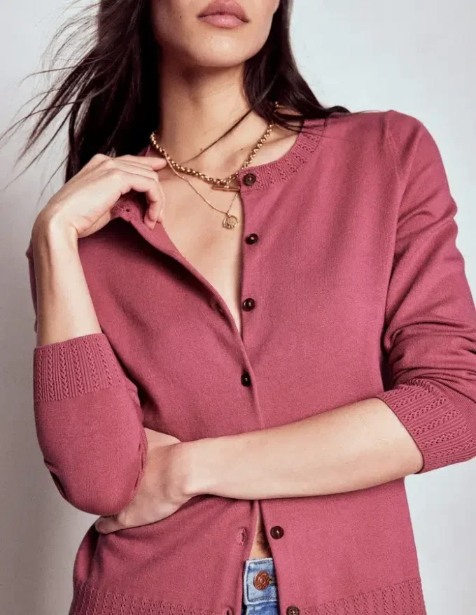 Emilia Cotton Crew Cardigan Pink Heather Emilia Cotton Crew Cardigan Pink Heather