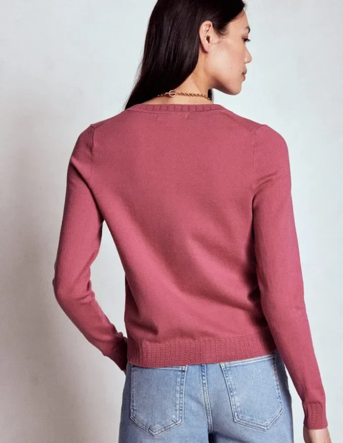 Emilia Cotton Crew Cardigan Pink Heather Emilia Cotton Crew Cardigan Pink Heather