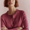 Emilia Cotton Crew Cardigan Pink Heather Emilia Cotton Crew Cardigan Pink Heather