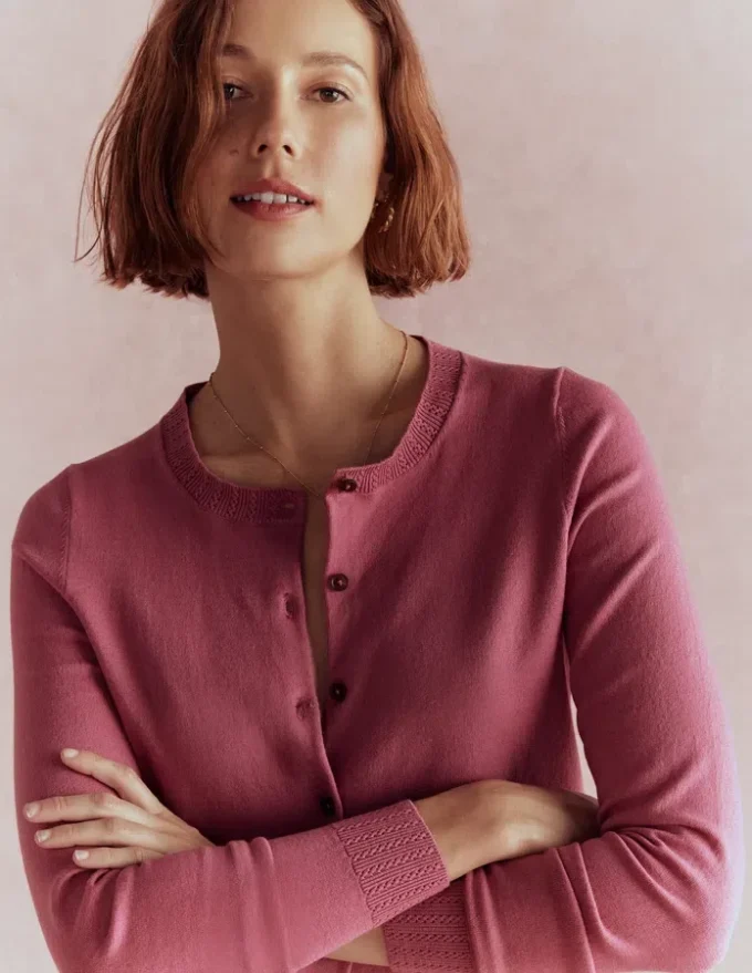 Emilia Cotton Crew Cardigan Pink Heather Emilia Cotton Crew Cardigan Pink Heather