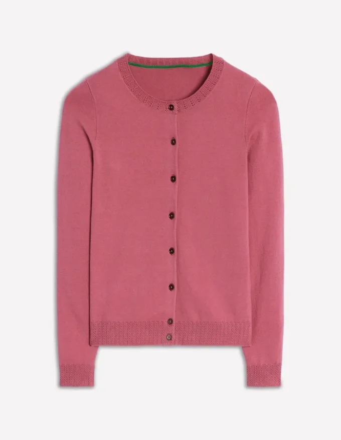 Emilia Cotton Crew Cardigan Pink Heather Emilia Cotton Crew Cardigan Pink Heather