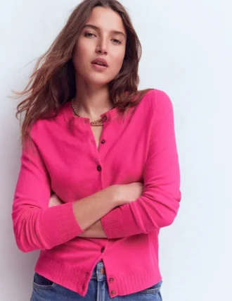 Emilia Cotton Crew Cardigan Pink Peony