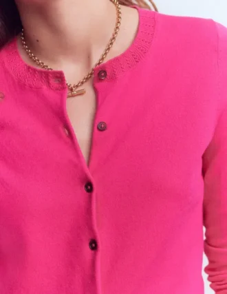Emilia Cotton Crew Cardigan Pink Peony
