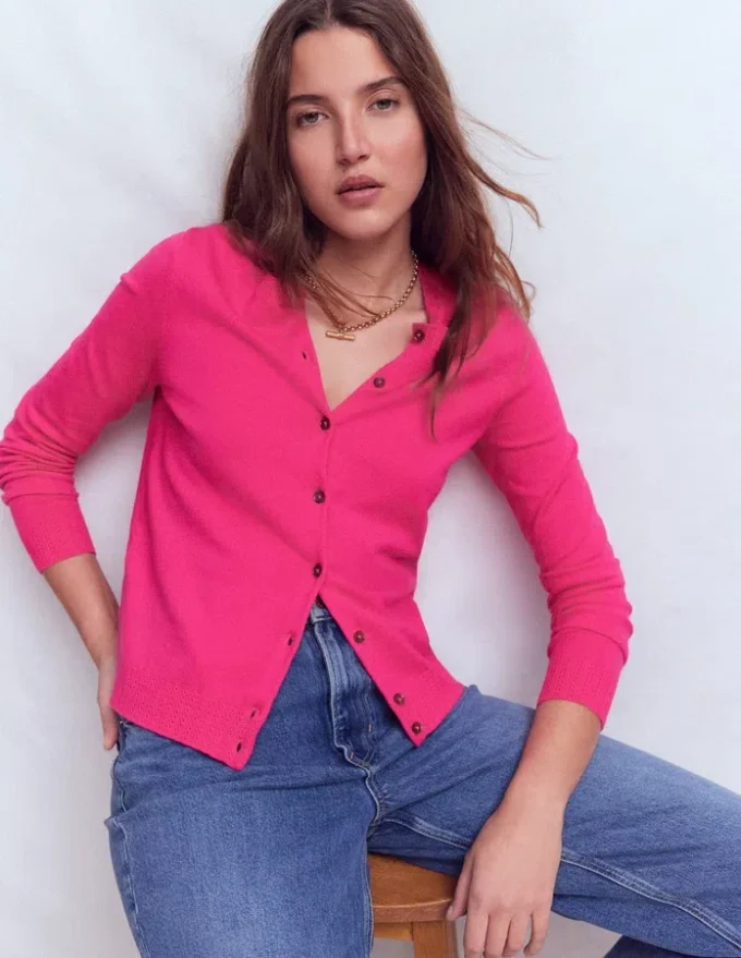 Emilia Cotton Crew Cardigan Pink Peony Emilia Cotton Crew Cardigan Pink Peony