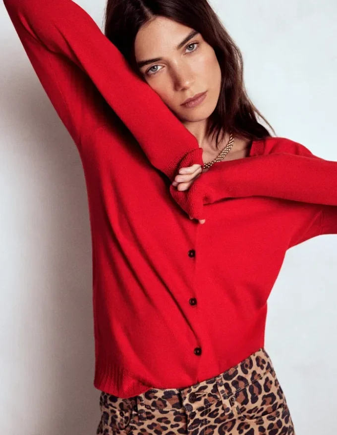 Emilia Cotton Crew Cardigan Poppy Red Emilia Cotton Crew Cardigan Poppy Red