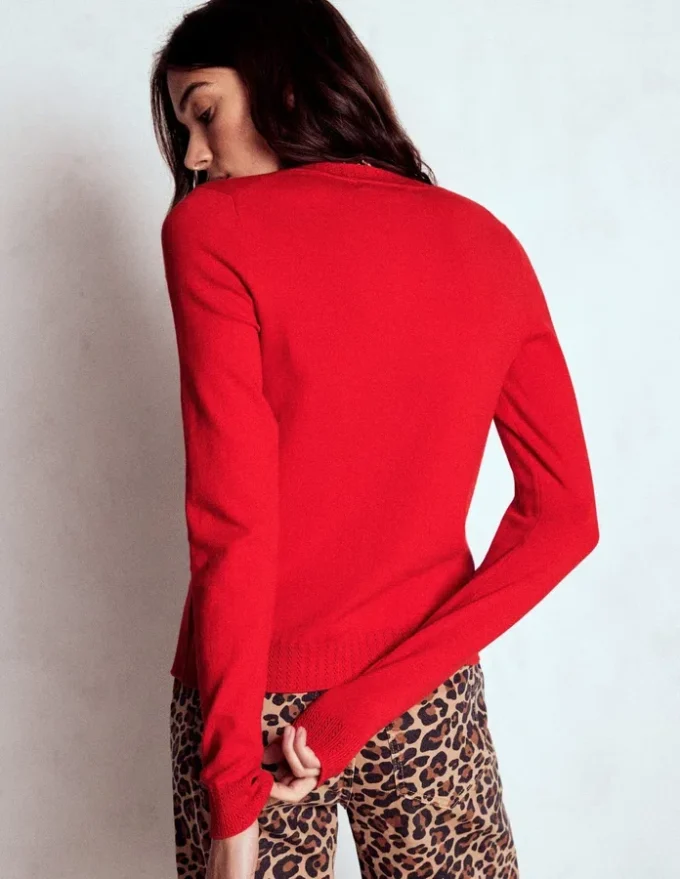 Emilia Cotton Crew Cardigan Poppy Red Emilia Cotton Crew Cardigan Poppy Red
