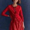 Emilia Cotton Crew Cardigan Poppy Red Emilia Cotton Crew Cardigan Poppy Red