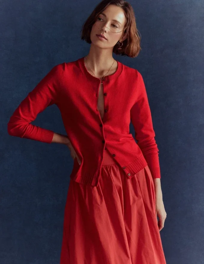 Emilia Cotton Crew Cardigan Poppy Red Emilia Cotton Crew Cardigan Poppy Red