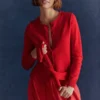 Emilia Cotton Crew Cardigan Poppy Red Emilia Cotton Crew Cardigan Poppy Red
