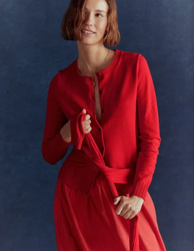 Emilia Cotton Crew Cardigan Poppy Red Emilia Cotton Crew Cardigan Poppy Red