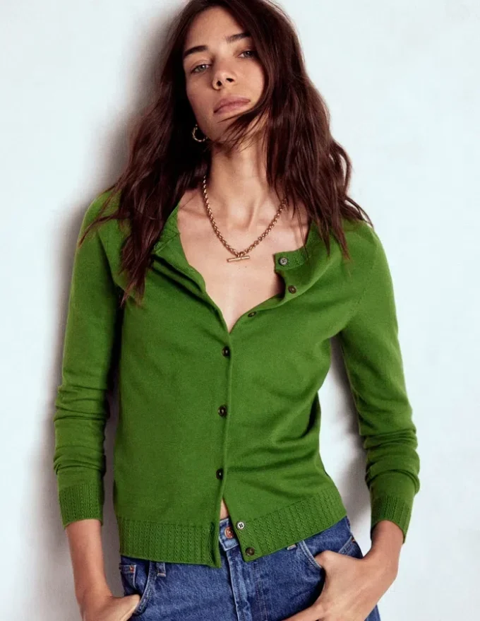 Emilia Cotton Crew Cardigan Promenade Green Emilia Cotton Crew Cardigan Promenade Green