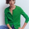Emilia Cotton Crew Cardigan Rich Emerald Emilia Cotton Crew Cardigan Rich Emerald