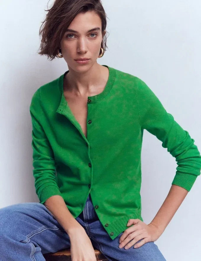 Emilia Cotton Crew Cardigan Rich Emerald Emilia Cotton Crew Cardigan Rich Emerald
