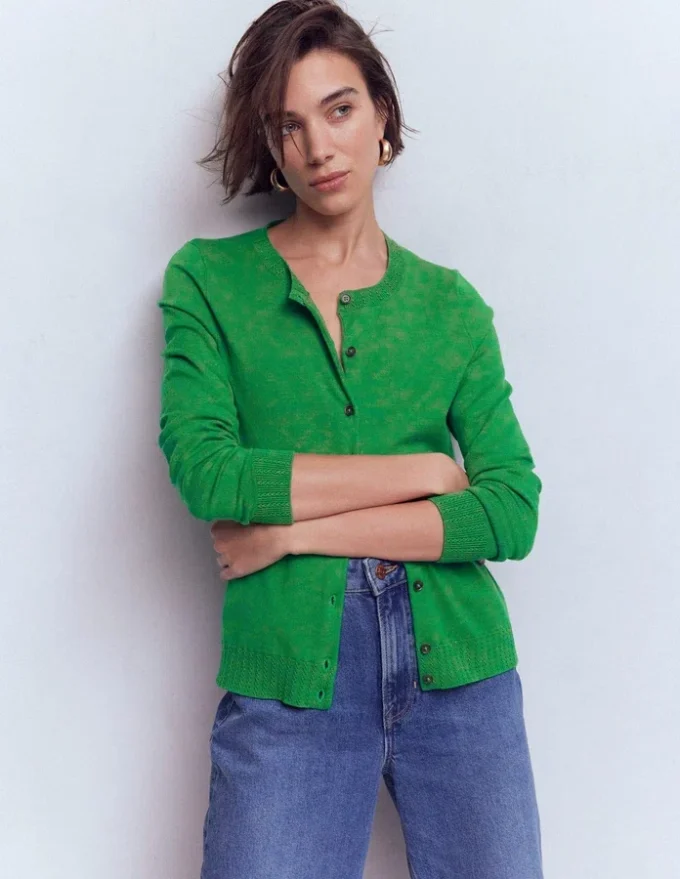 Emilia Cotton Crew Cardigan Rich Emerald Emilia Cotton Crew Cardigan Rich Emerald