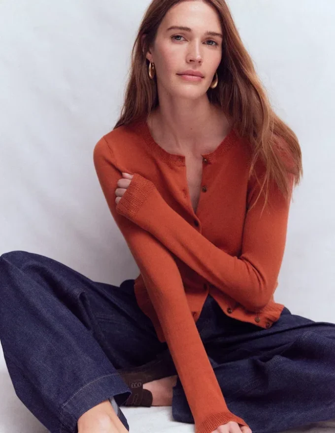 Emilia Cotton Crew Cardigan Roasted Chestnut Brown Emilia Cotton Crew Cardigan Roasted Chestnut Brown