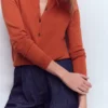 Emilia Cotton Crew Cardigan Roasted Chestnut Brown Emilia Cotton Crew Cardigan Roasted Chestnut Brown