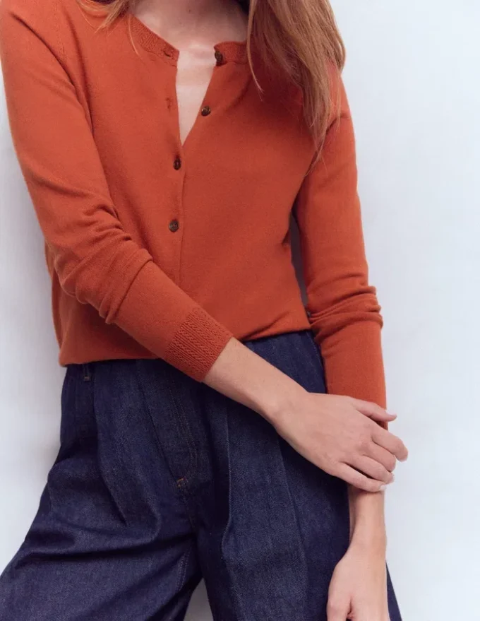 Emilia Cotton Crew Cardigan Roasted Chestnut Brown Emilia Cotton Crew Cardigan Roasted Chestnut Brown