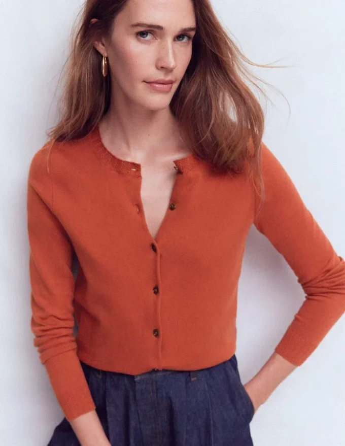 Emilia Cotton Crew Cardigan Roasted Chestnut Brown Emilia Cotton Crew Cardigan Roasted Chestnut Brown