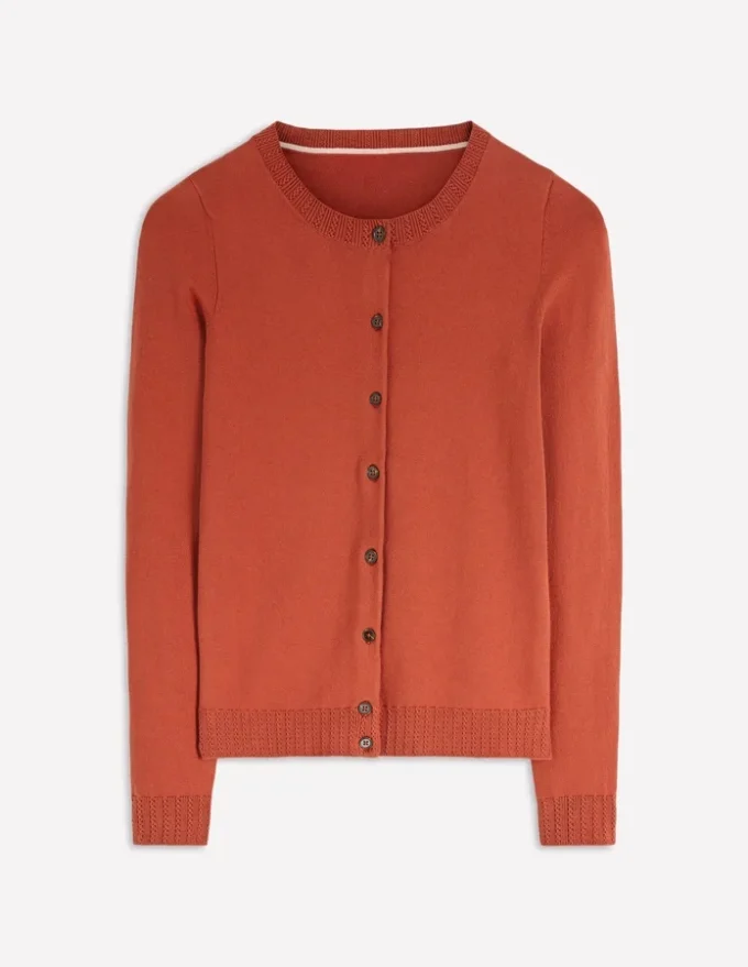 Emilia Cotton Crew Cardigan Roasted Chestnut Brown Emilia Cotton Crew Cardigan Roasted Chestnut Brown