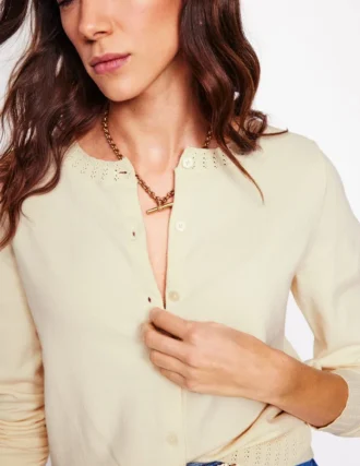 Emilia Cotton Crew Cardigan Warm Ivory Emilia Cotton Crew Cardigan Warm Ivory