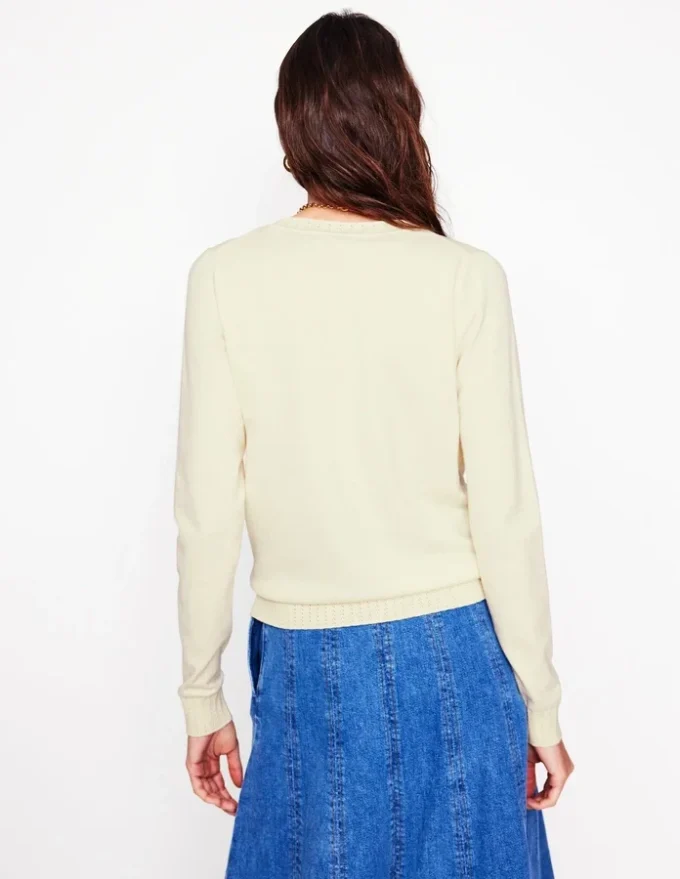 Emilia Cotton Crew Cardigan Warm Ivory Emilia Cotton Crew Cardigan Warm Ivory