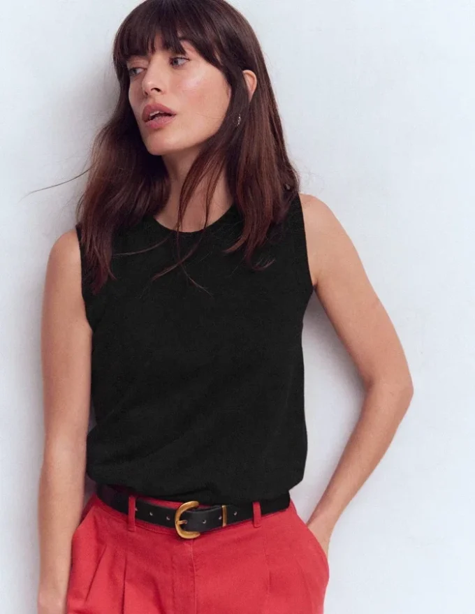 Emilia Cotton Crew Neck Vest Black Emilia Cotton Crew Neck Vest Black