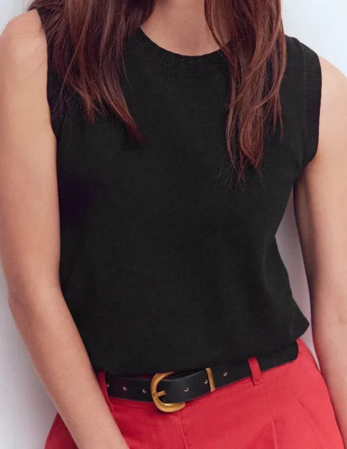 Emilia Cotton Crew Neck Vest Black Emilia Cotton Crew Neck Vest Black